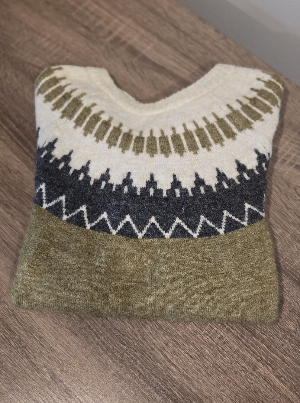 Women's Bohme Olive, Cream & Charcoal Fair Isle Crewneck Sweater
